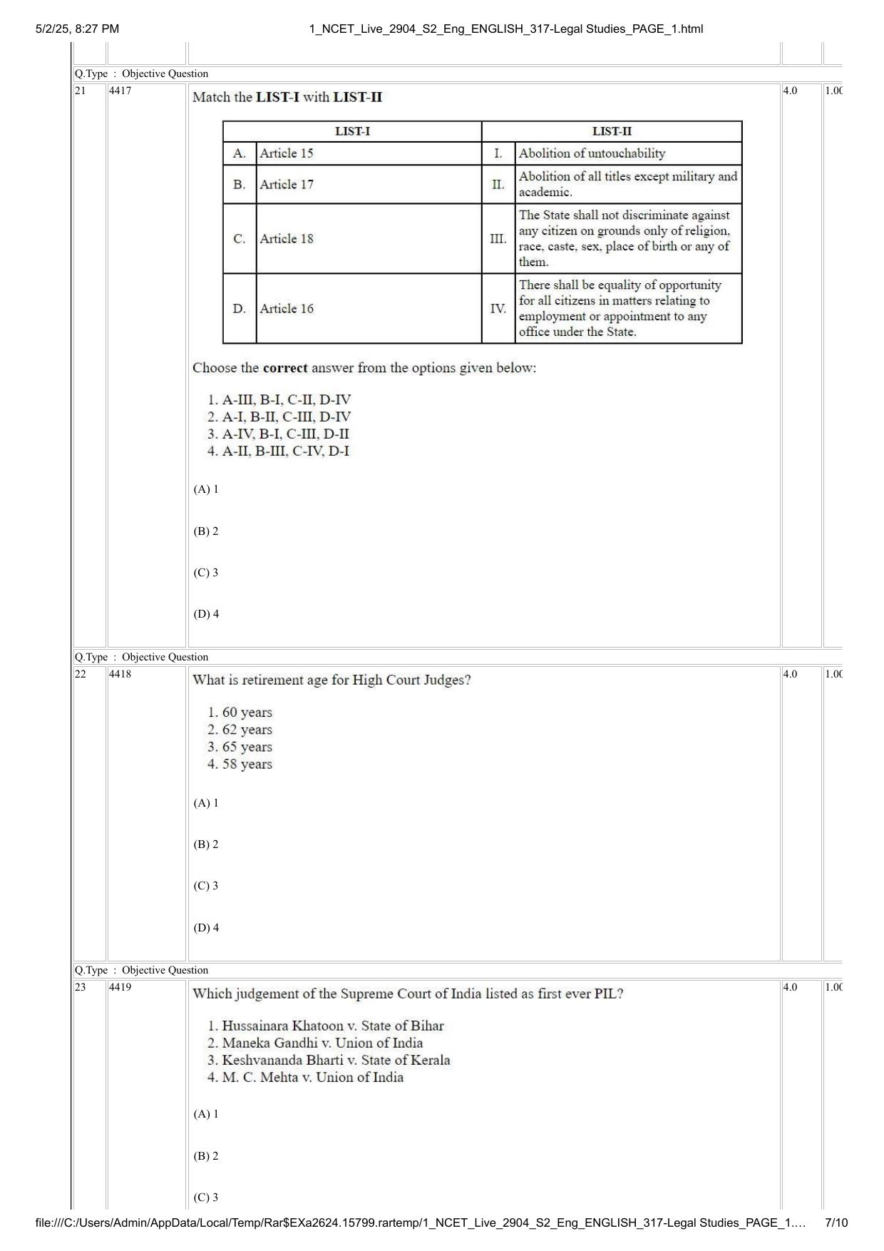 NCET 2025 Question Paper - Legal Studies - Page 7