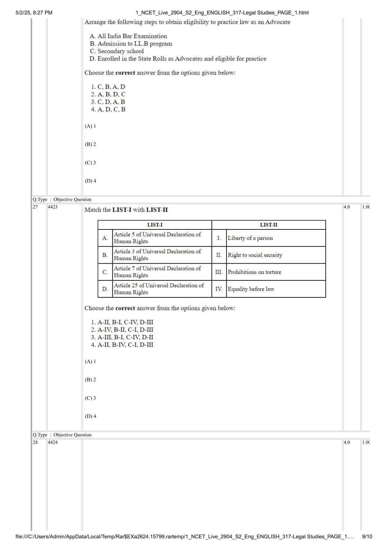 NCET 2025 Question Paper - Legal Studies - Page 9