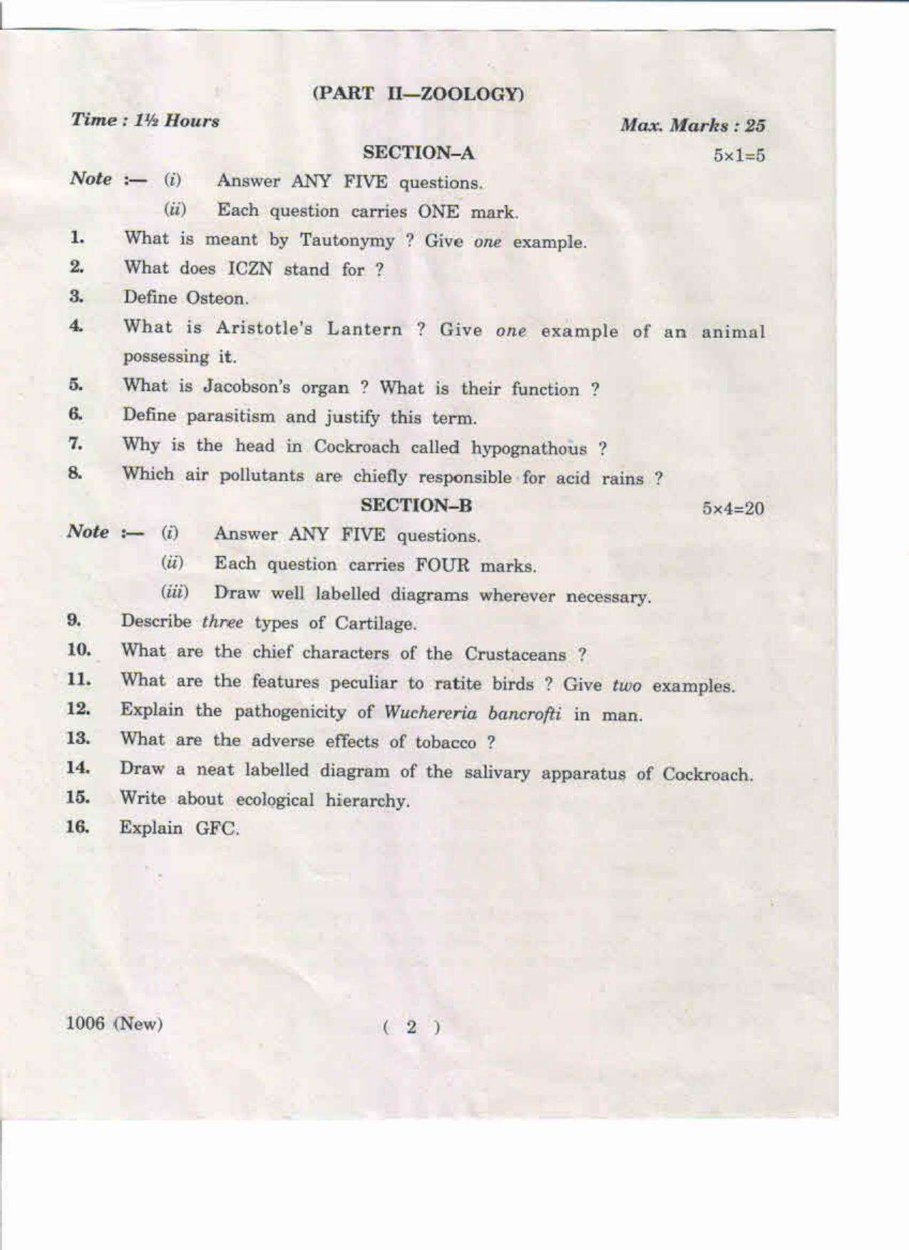 AP Inter. 2nd Year Vocational Question Paper May – 2019 - Biological Sciences (Botany & Zoology)-I(New) - Page 2