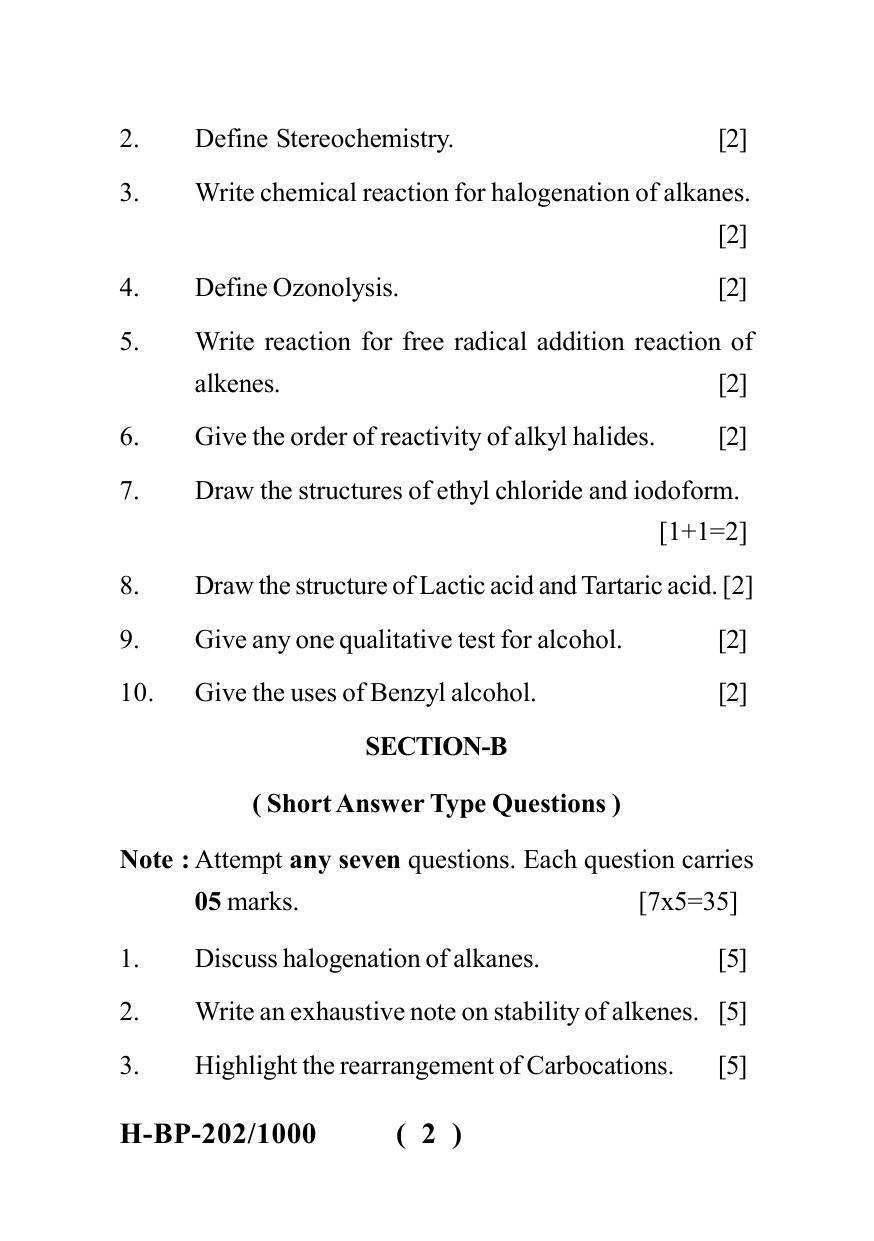 Sarguja University Question Paper July-2022 : Bachelor Of Pharmacy(Sem.-II) Pharmaceutical Organic Chemistry-I Paper 1 - Page 2
