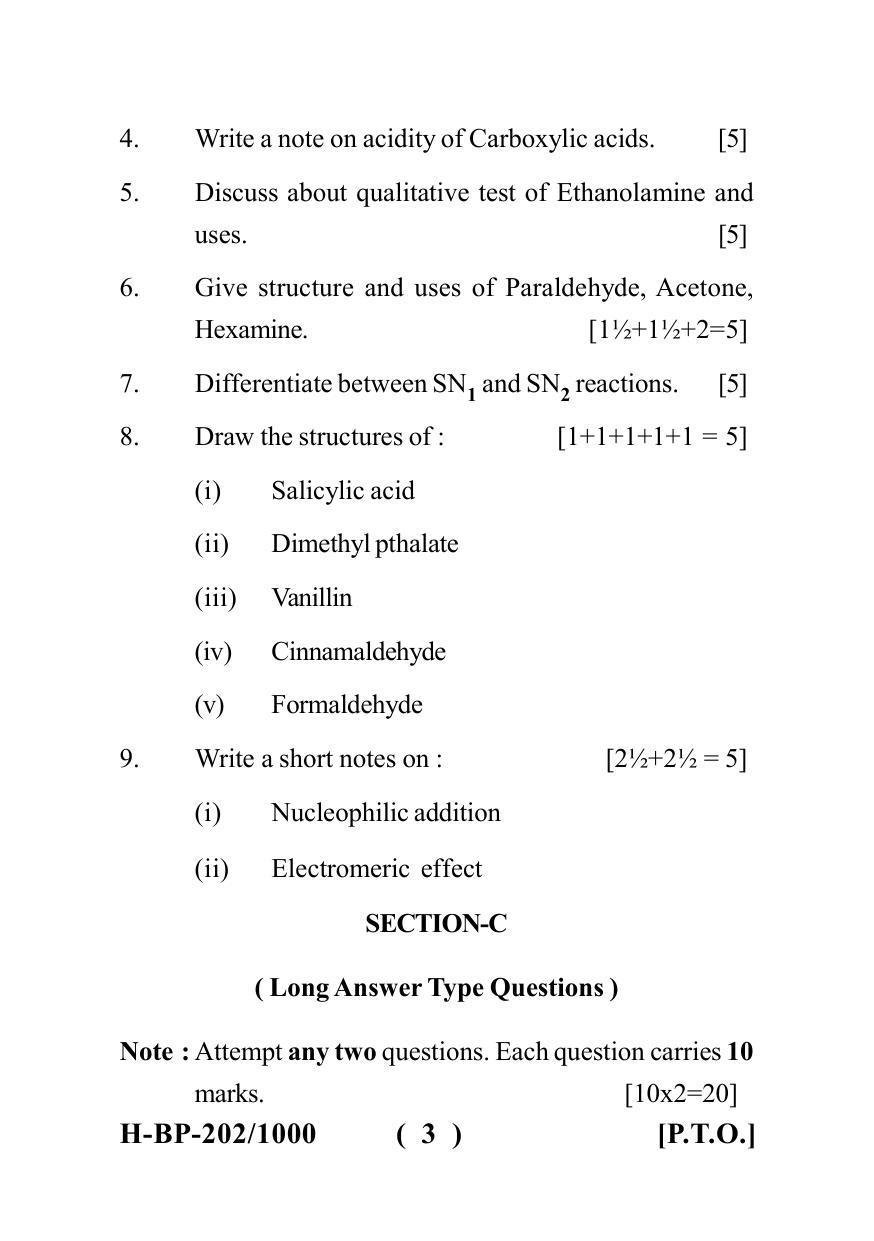 Sarguja University Question Paper July-2022 : Bachelor Of Pharmacy(Sem.-II) Pharmaceutical Organic Chemistry-I Paper 1 - Page 3
