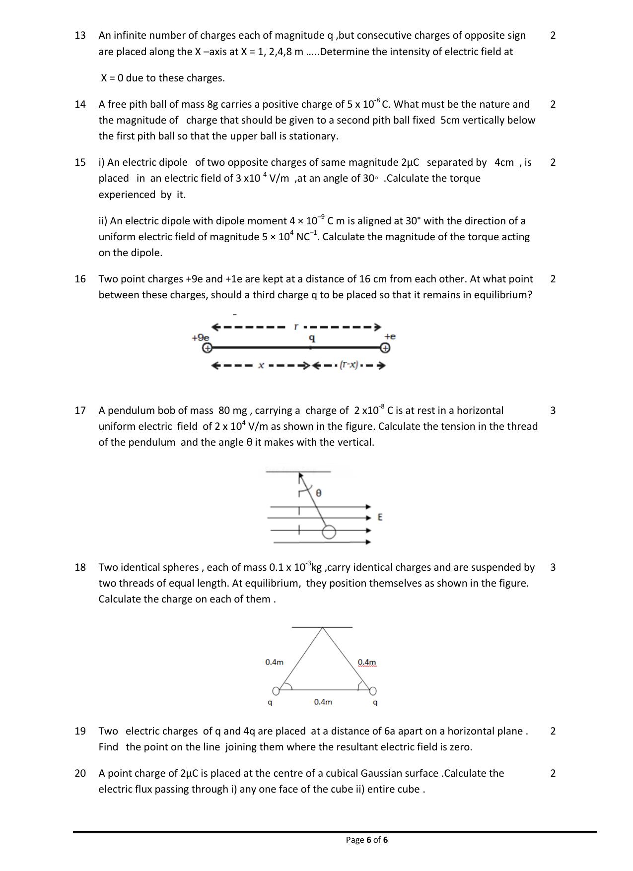 CBSE Worksheets for Class 12 Physics Electric Charges and Fields - Page 6