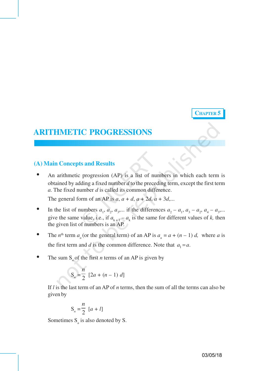 NCERT Exemplar Book for Class 10 Maths: Chapter 5 Arithmetic Progressions - Page 1