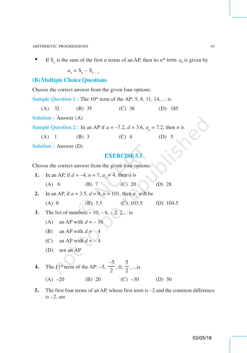 NCERT Exemplar Book for Class 10 Maths: Chapter 5 Arithmetic Progressions - Page 2