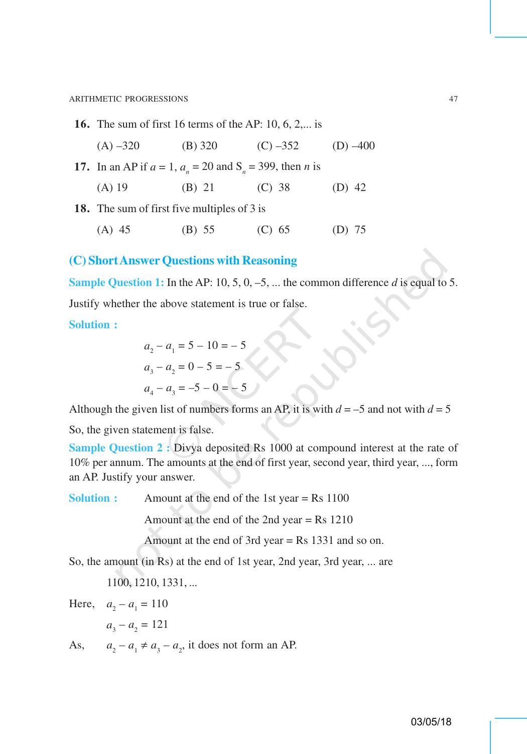 NCERT Exemplar Book for Class 10 Maths: Chapter 5 Arithmetic Progressions - Page 4
