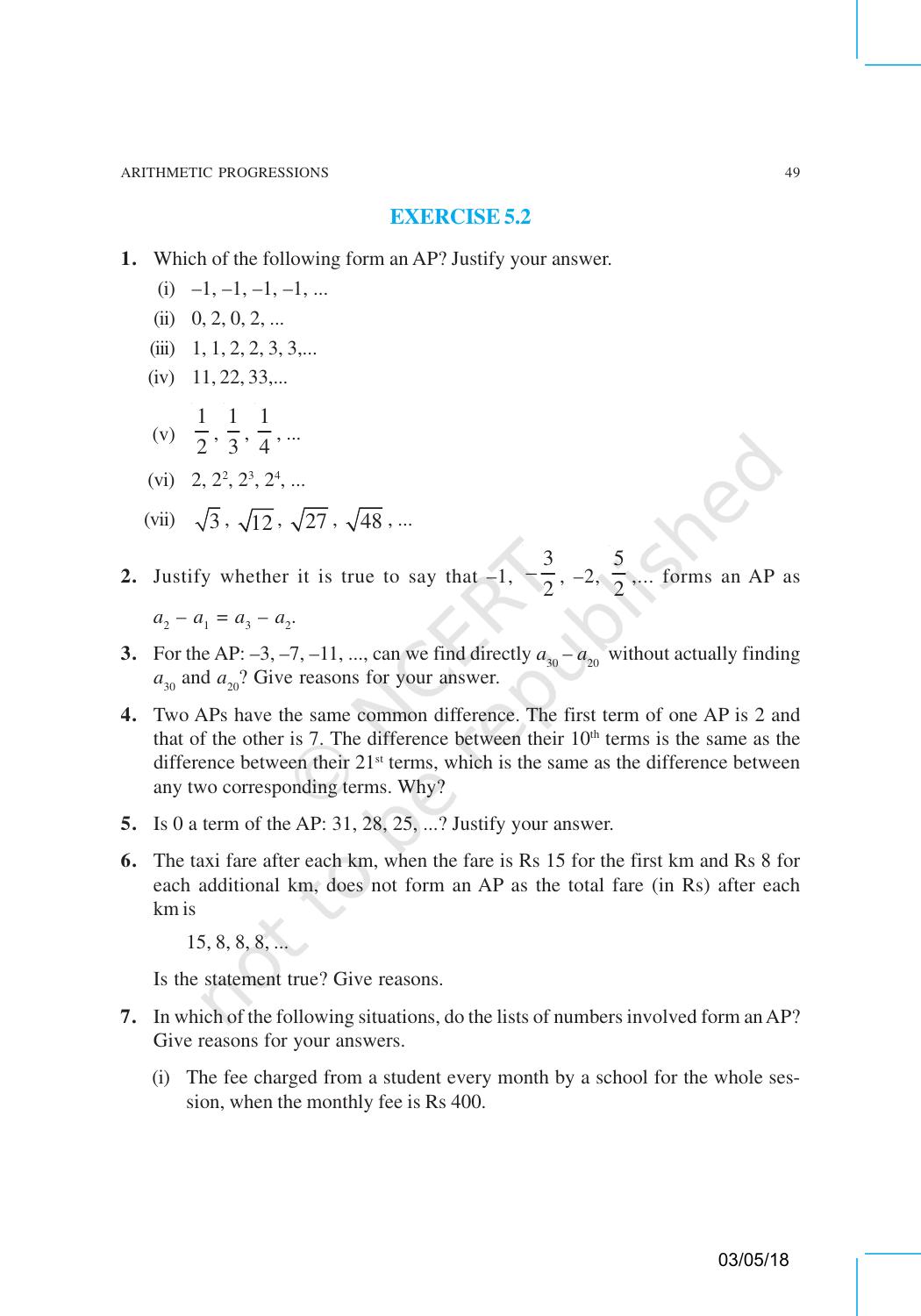 NCERT Exemplar Book for Class 10 Maths: Chapter 5 Arithmetic Progressions - Page 6