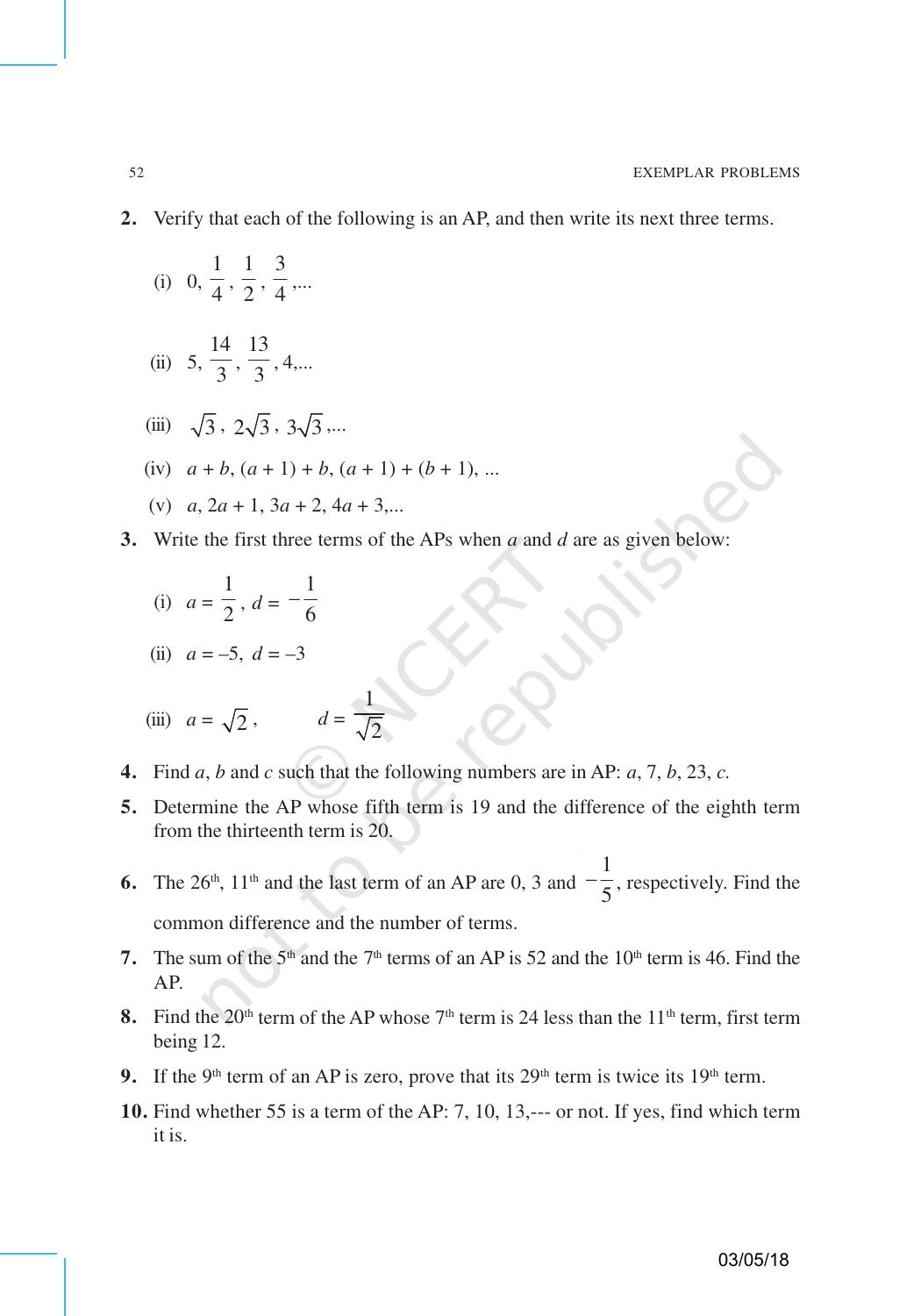 NCERT Exemplar Book for Class 10 Maths: Chapter 5 Arithmetic Progressions - Page 9