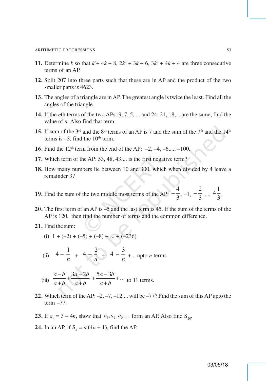 NCERT Exemplar Book for Class 10 Maths: Chapter 5 Arithmetic Progressions - Page 10