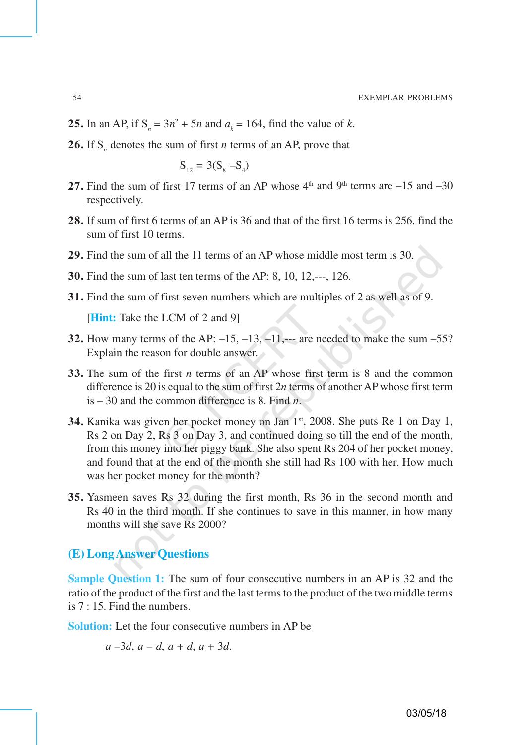 NCERT Exemplar Book for Class 10 Maths: Chapter 5 Arithmetic Progressions - Page 11