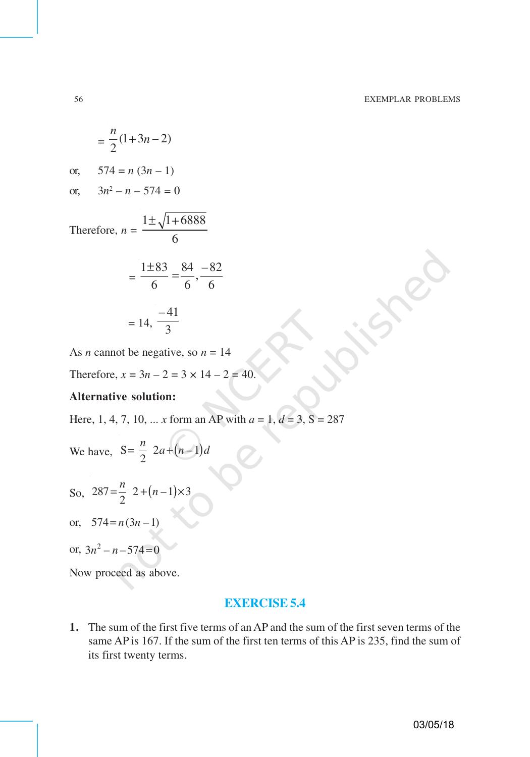 NCERT Exemplar Book for Class 10 Maths: Chapter 5 Arithmetic Progressions - Page 13