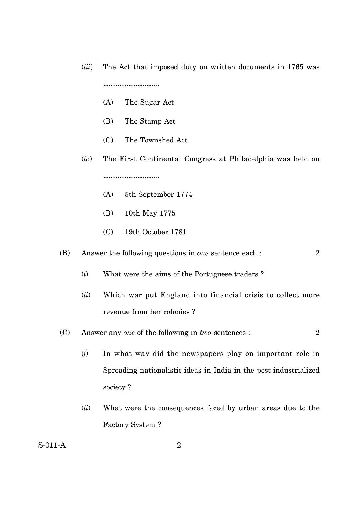 Goa Board Class 10 Social Science 1 E English (June 2019) Question Paper - Page 2