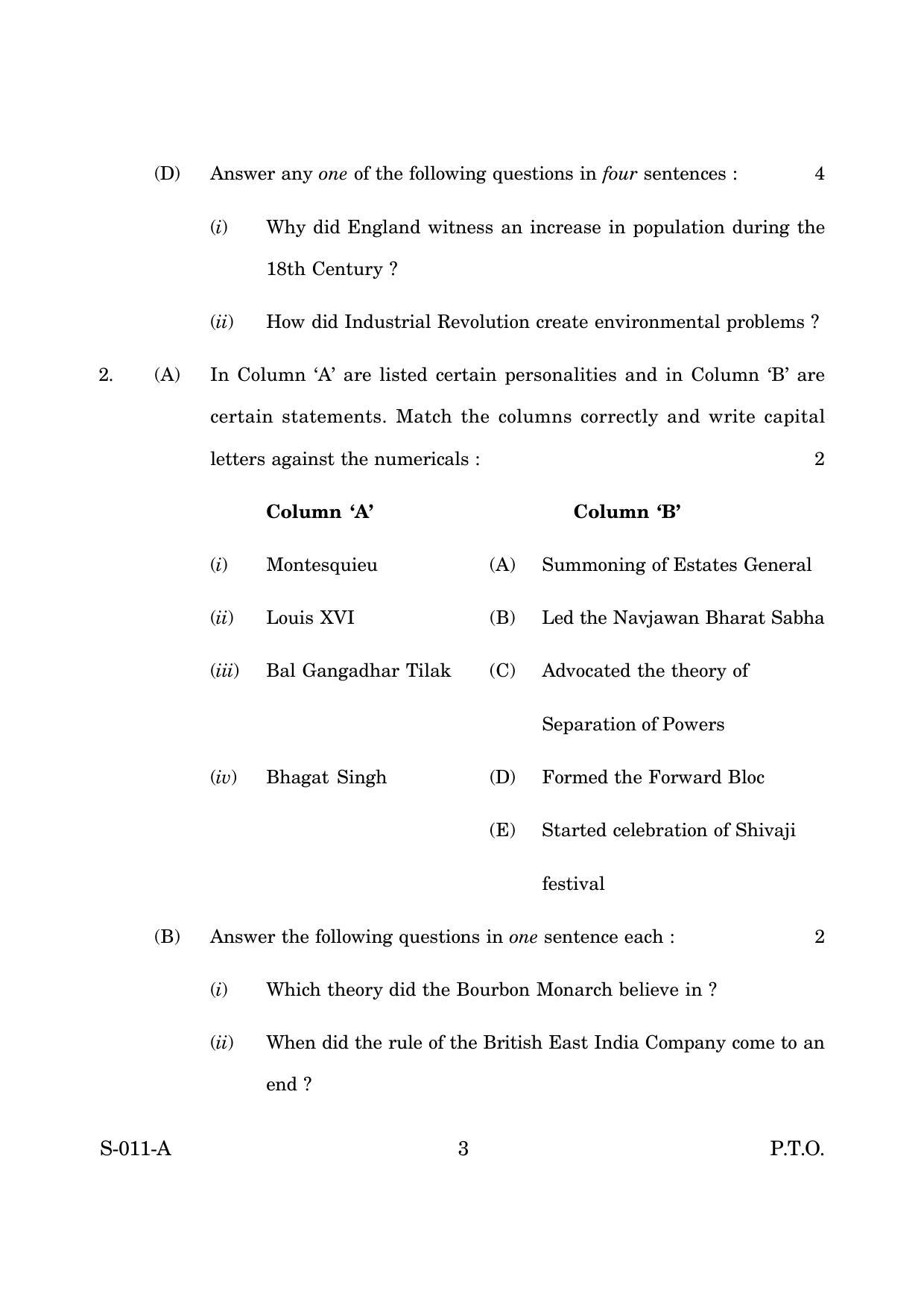 Goa Board Class 10 Social Science 1 E English (June 2019) Question Paper - Page 3