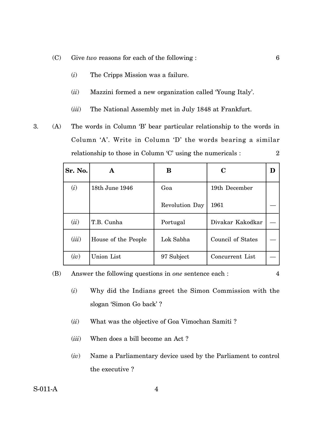 Goa Board Class 10 Social Science 1 E English (June 2019) Question Paper - Page 4
