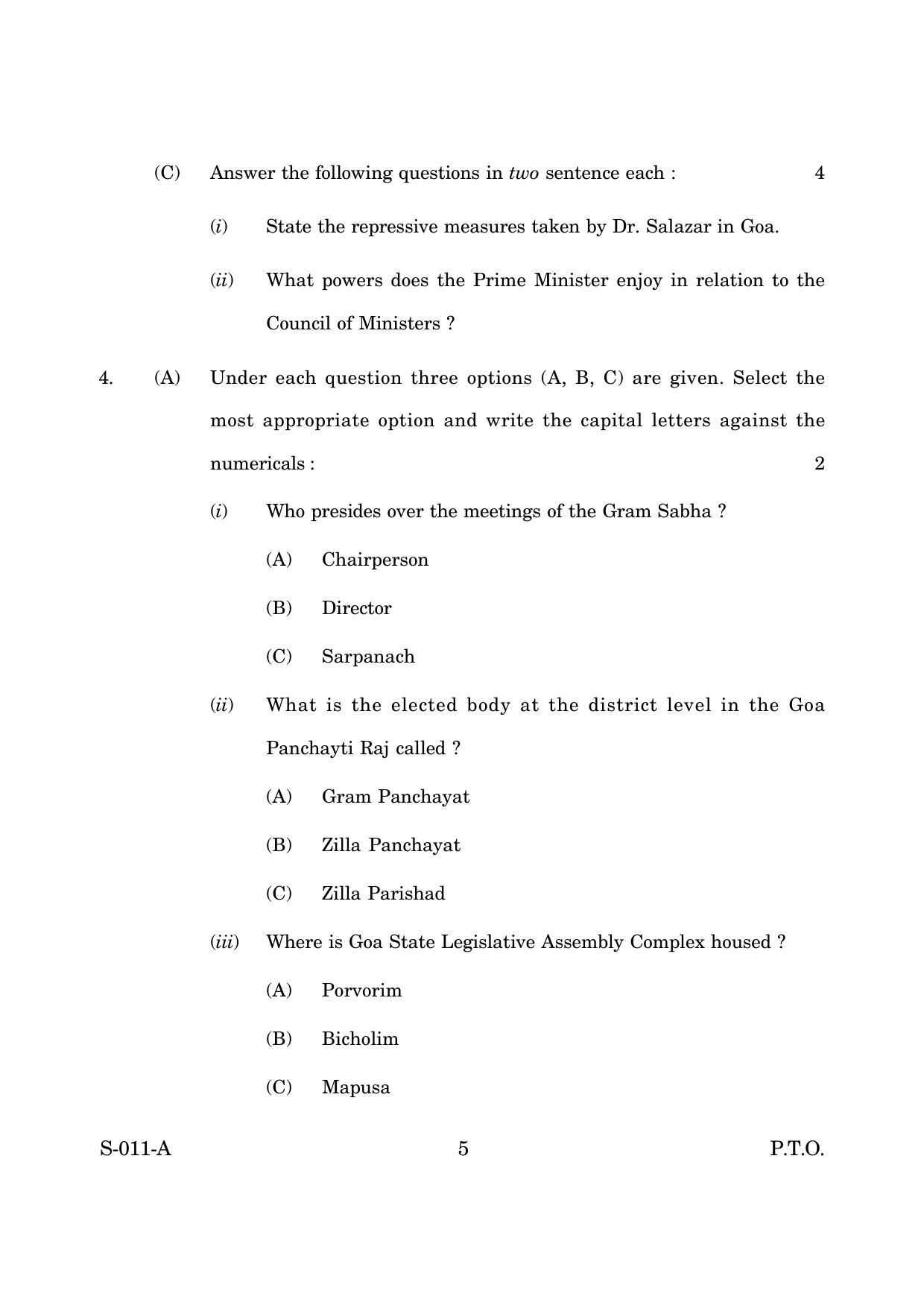 Goa Board Class 10 Social Science 1 E English (June 2019) Question Paper - Page 5
