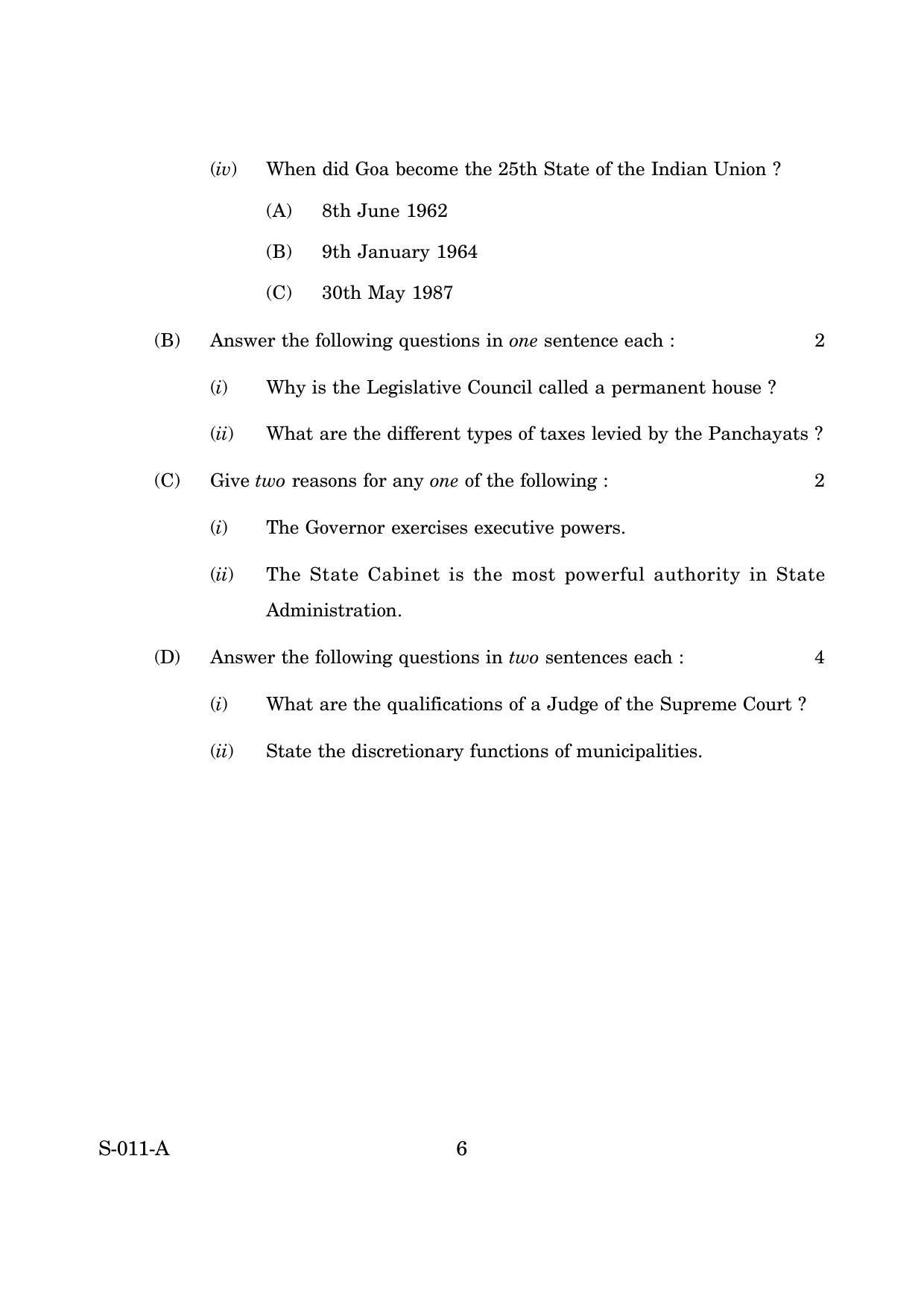 Goa Board Class 10 Social Science 1 E English (June 2019) Question Paper - Page 6