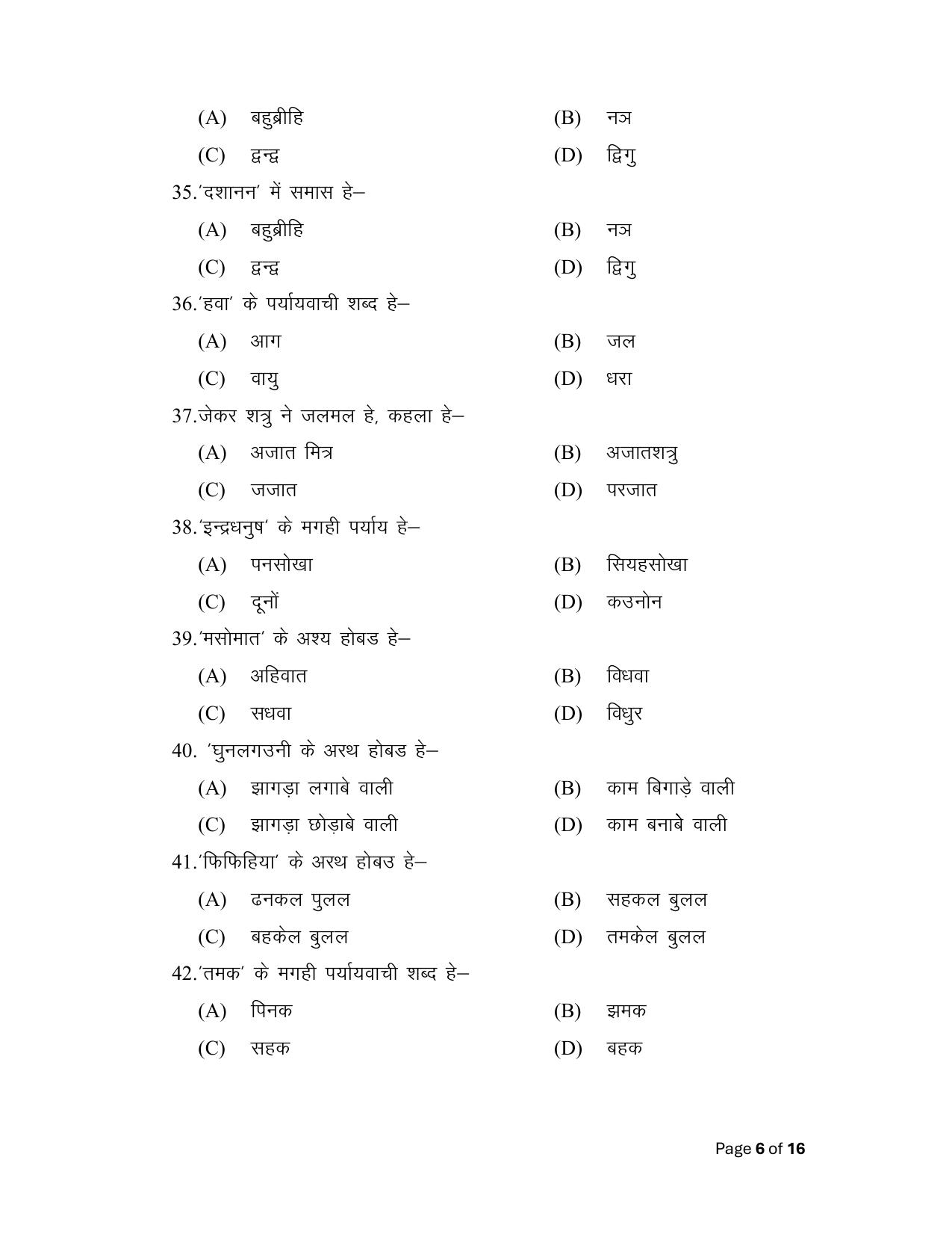 Bihar Board (BSEB) Class XII: 111/211/311- MAGAHI 2025 Model Question Paper - Page 6