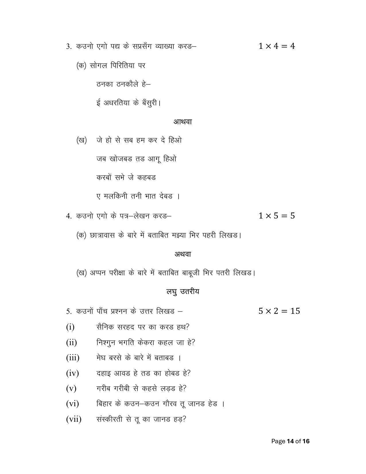 Bihar Board (BSEB) Class XII: 111/211/311- MAGAHI 2025 Model Question Paper - Page 14