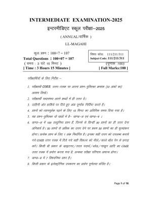 Bihar Board (BSEB) Class XII: 111/211/311- MAGAHI 2025 Model Question Paper