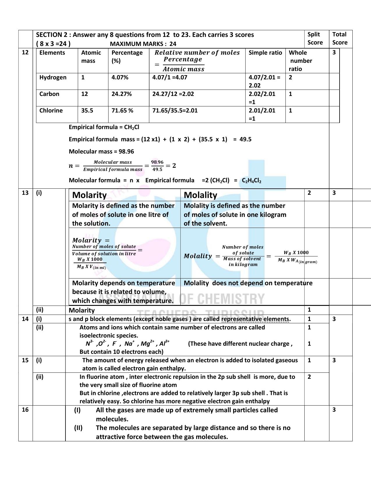 Kerala Plus One 2022 Chemistry Answer Key (Model) - Page 3