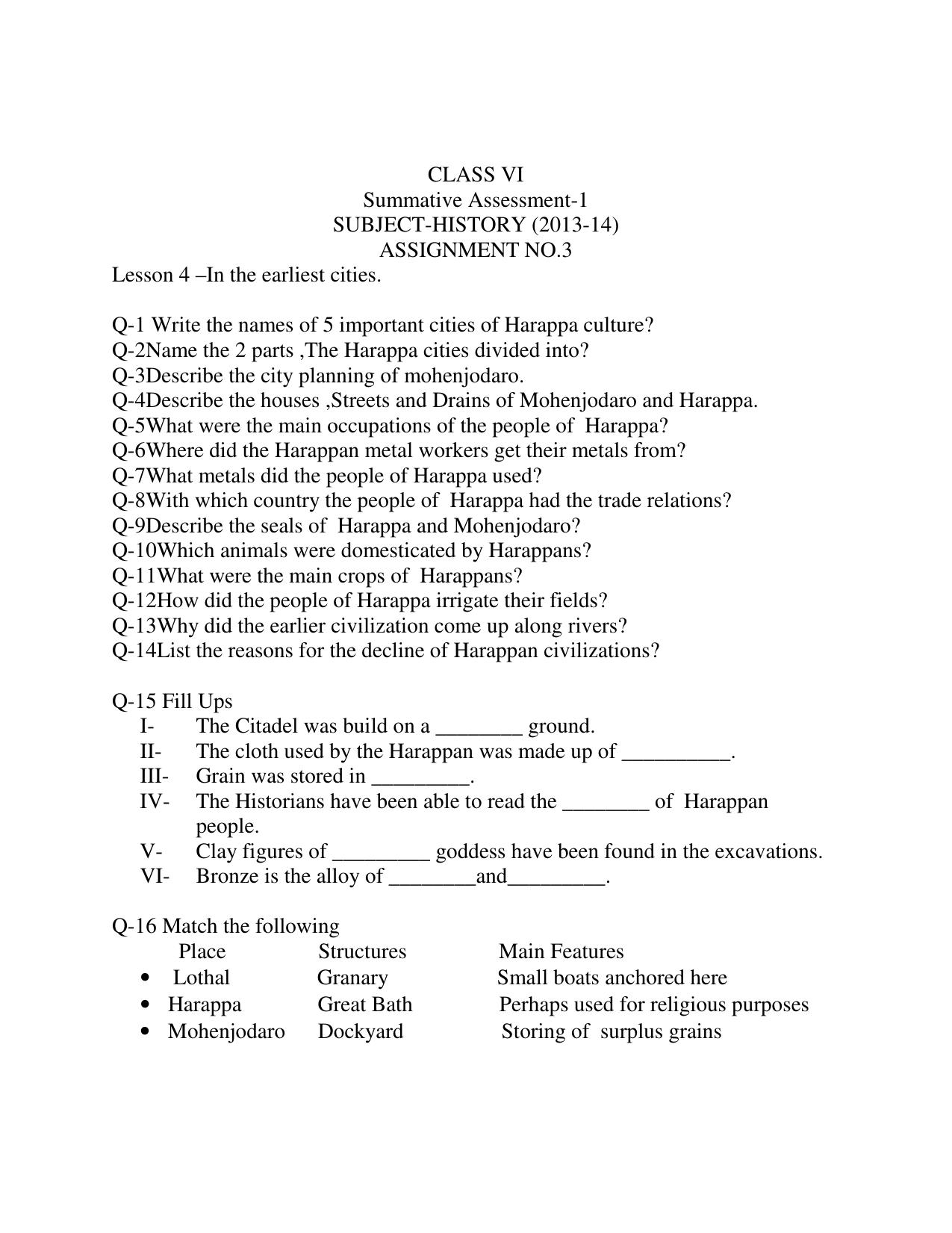 CBSE Worksheets for Class 6 Social Science History Assignment 8 - Page 1
