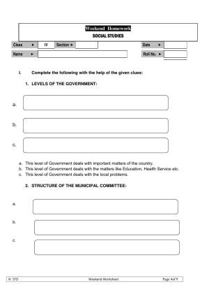 Worksheet for Class 4 Social Science Government Assignment