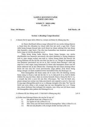 CBSE Class 10 Mizo Sample Paper 2021-22