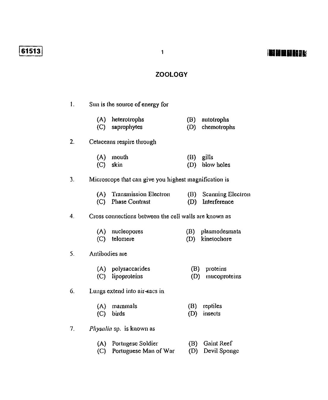 CUSAT CAT 2013 Zoology Question Paper - Page 2