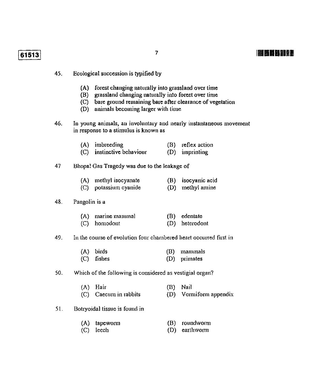 CUSAT CAT 2013 Zoology Question Paper - Page 8