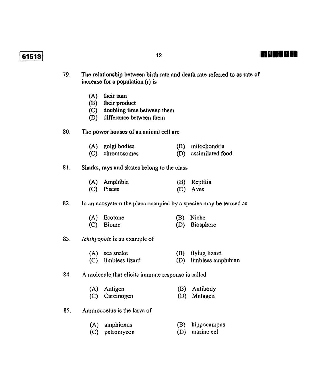 CUSAT CAT 2013 Zoology Question Paper - Page 13