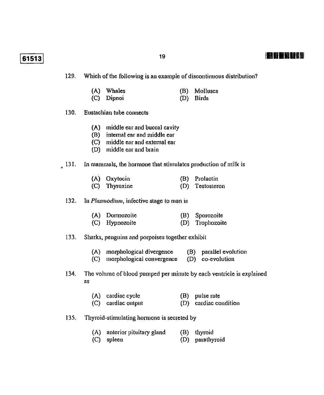 CUSAT CAT 2013 Zoology Question Paper - Page 20