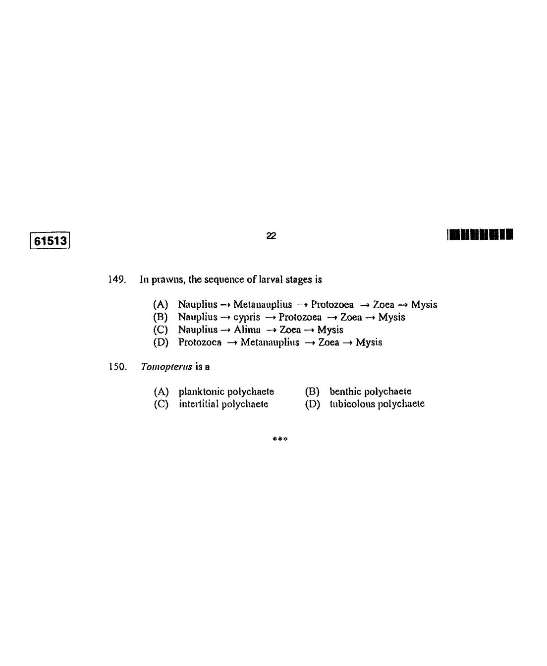 CUSAT CAT 2013 Zoology Question Paper - Page 23