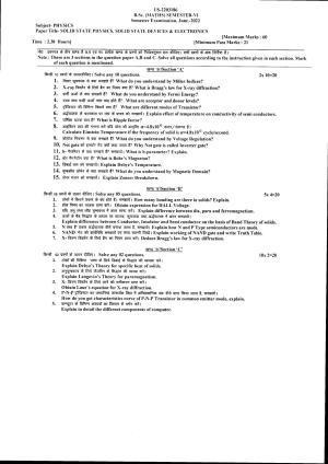 Bilaspur University Question Paper July 2022:B.Sc. (Maths) Semester-VI KG Raigarh Physics Paper 1