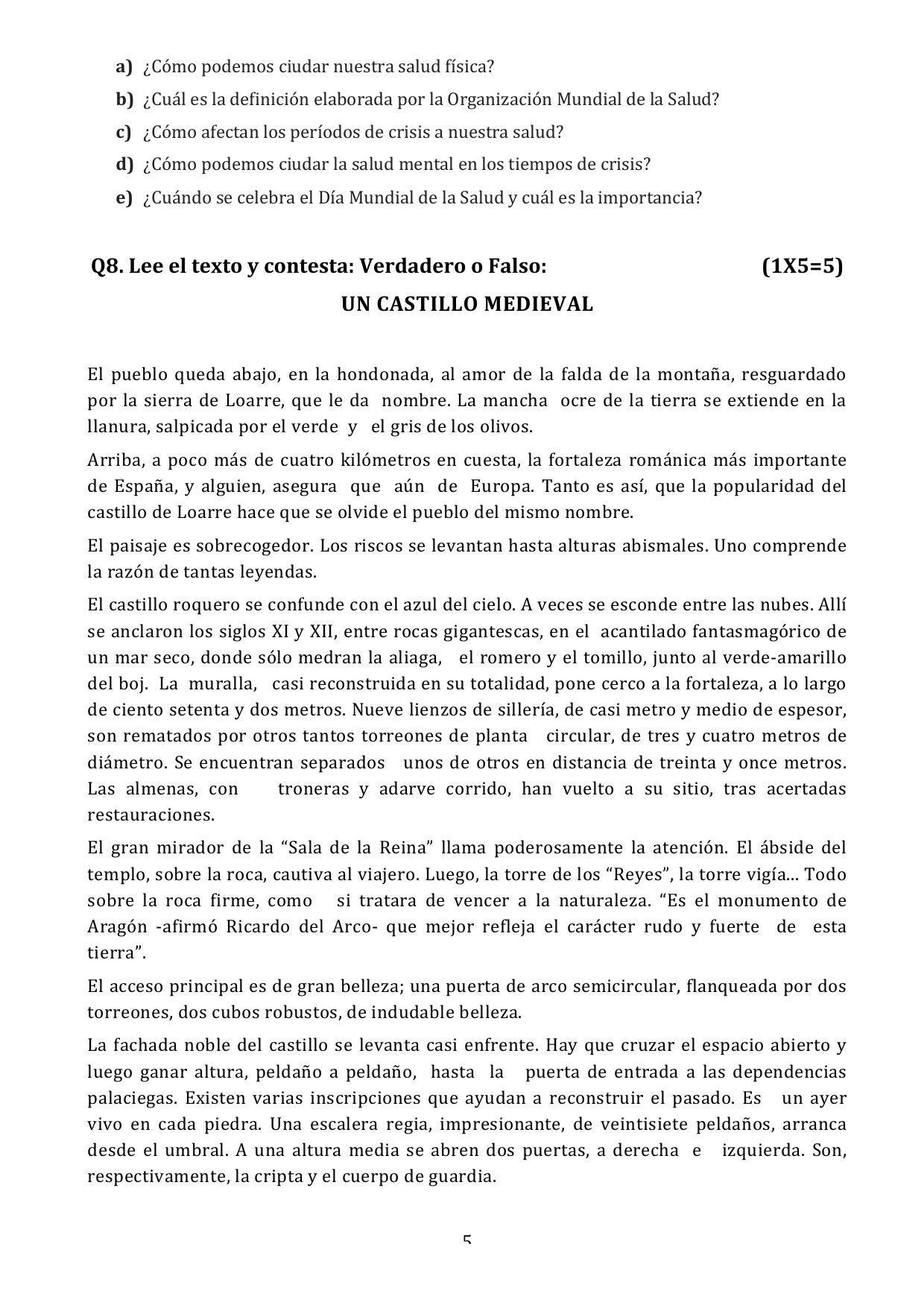 CBSE Class 12 Spanish Sample Paper 2024 - Page 5