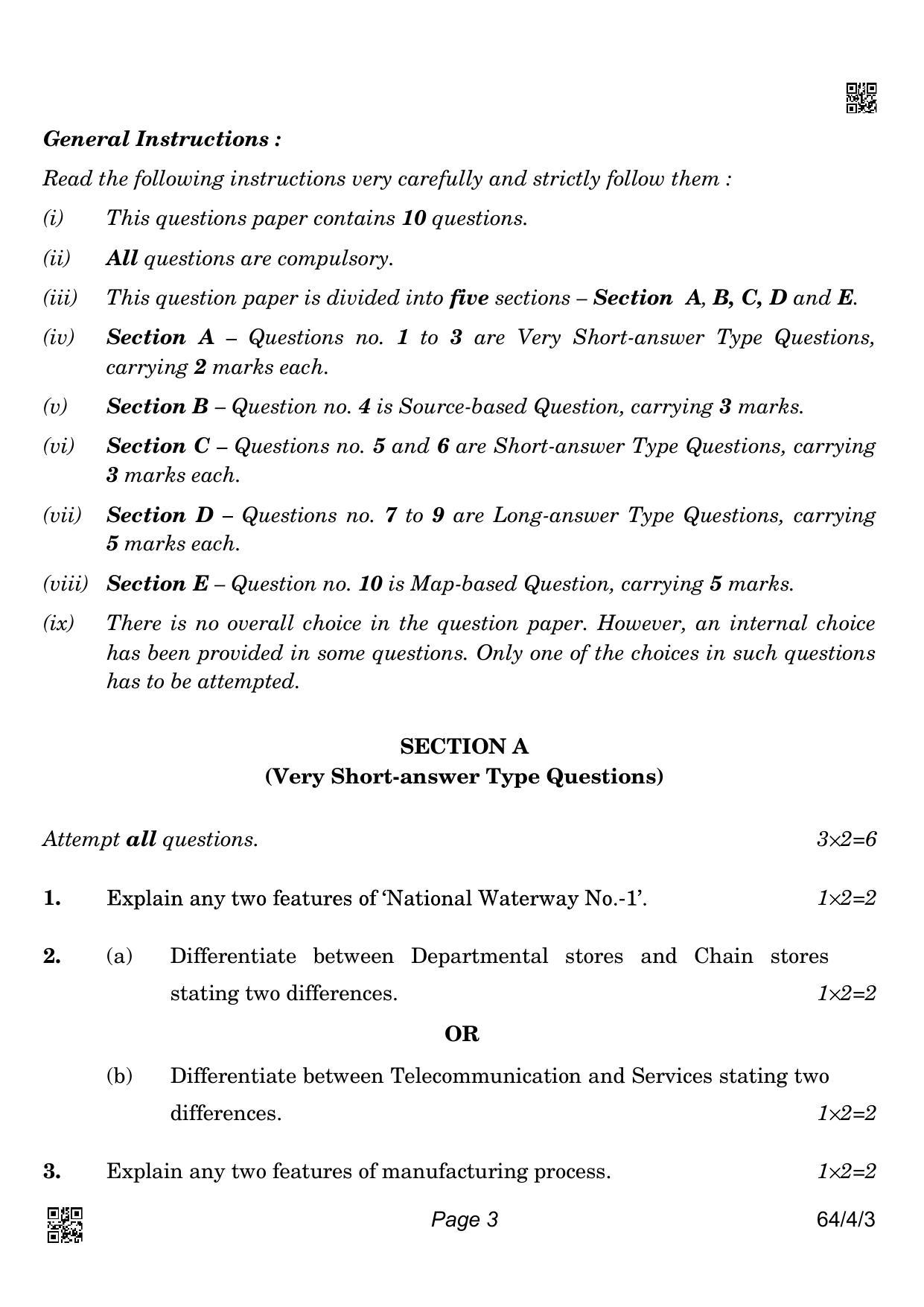 CBSE Class 12 64-4-3 Geography 2022 Question Paper - Page 3