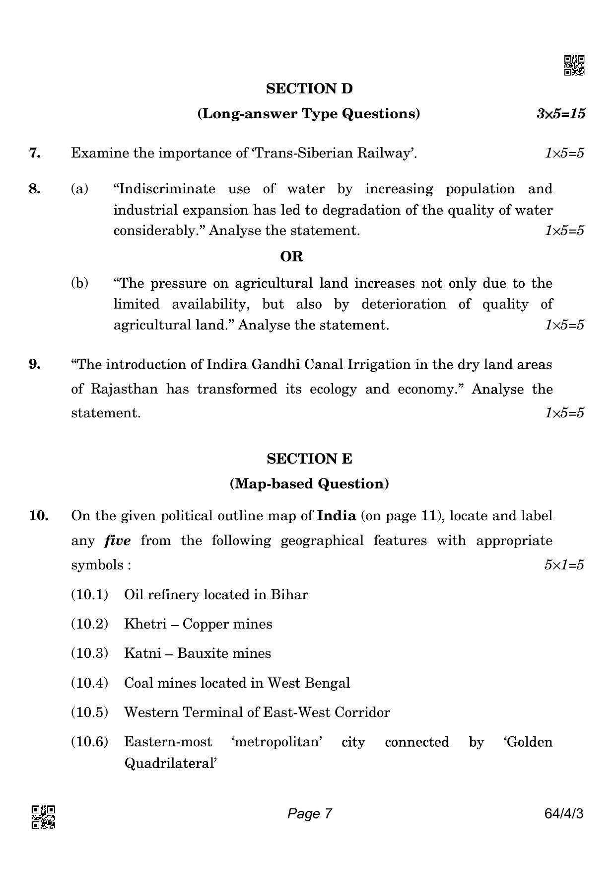 CBSE Class 12 64-4-3 Geography 2022 Question Paper - Page 7