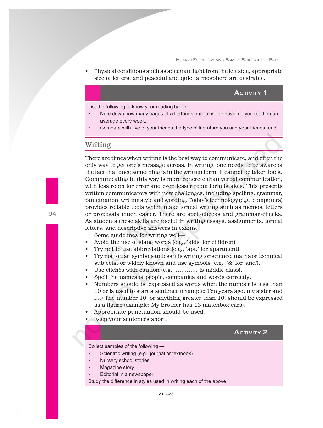 NCERT Book for Class 11 Home Science Chapter 1 Introduction - Page 94