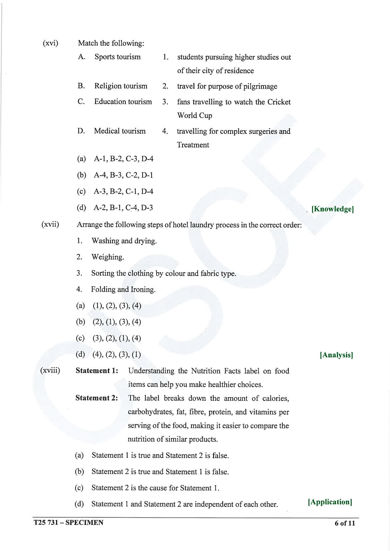 ICSE Class 10 2025 Hospitality Management (QP & MS) Specimen Paper - Page 6