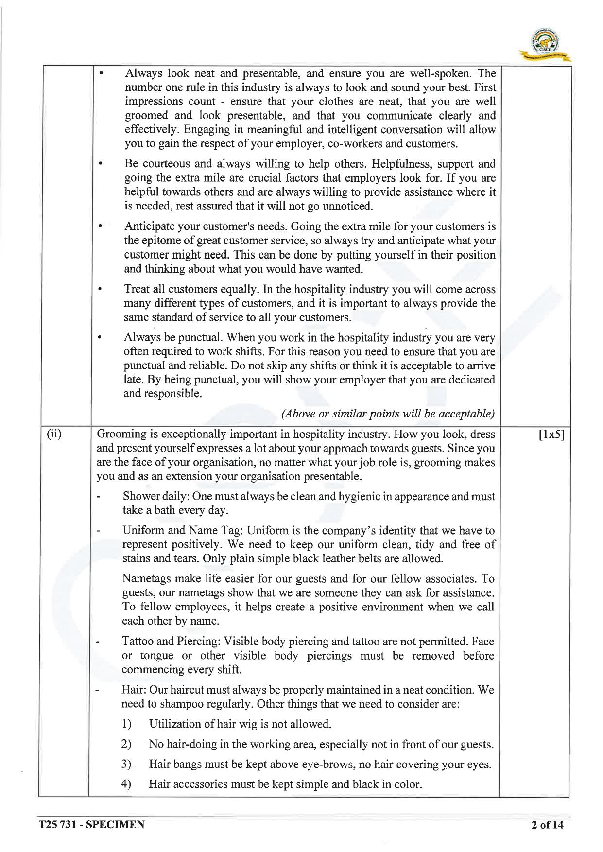 ICSE Class 10 2025 Hospitality Management (QP & MS) Specimen Paper - Page 13