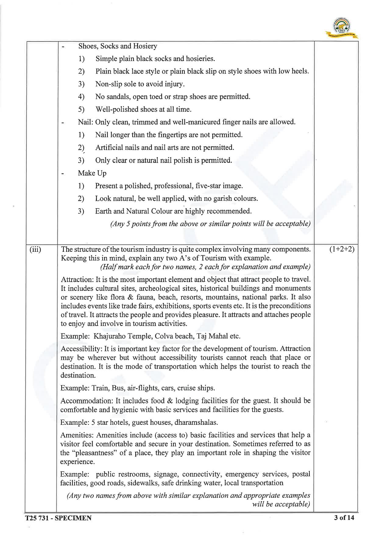 ICSE Class 10 2025 Hospitality Management (QP & MS) Specimen Paper - Page 14