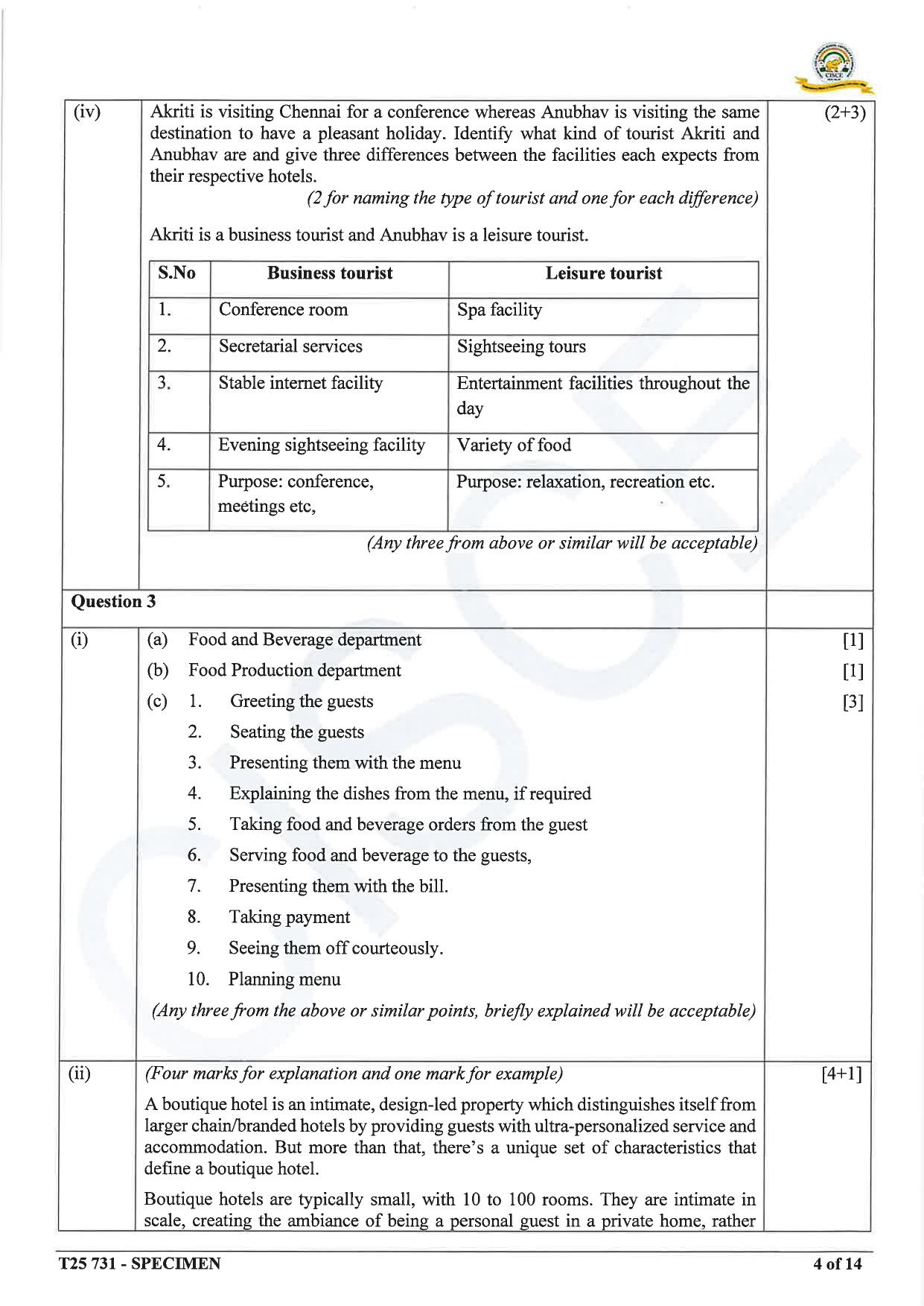 ICSE Class 10 2025 Hospitality Management (QP & MS) Specimen Paper - Page 15