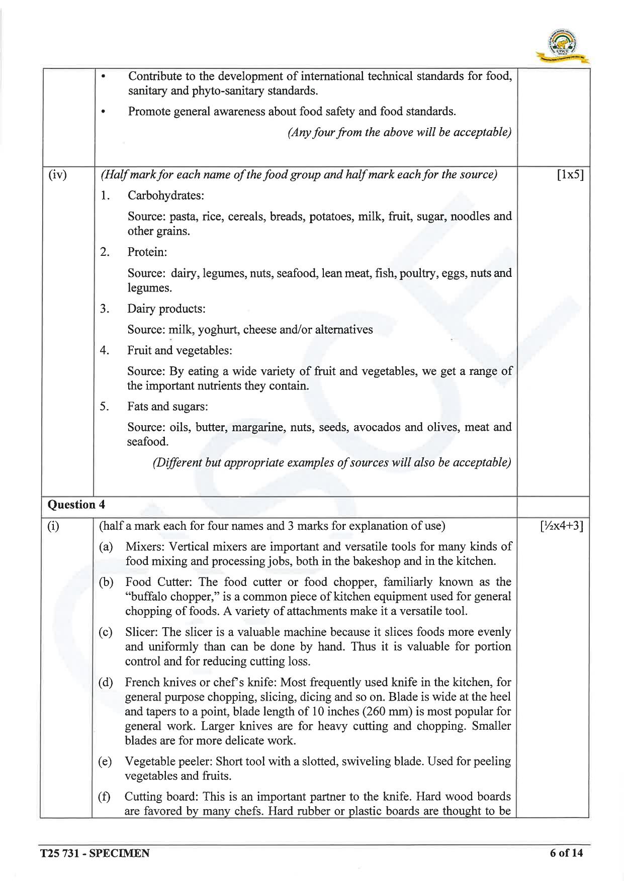 ICSE Class 10 2025 Hospitality Management (QP & MS) Specimen Paper - Page 17