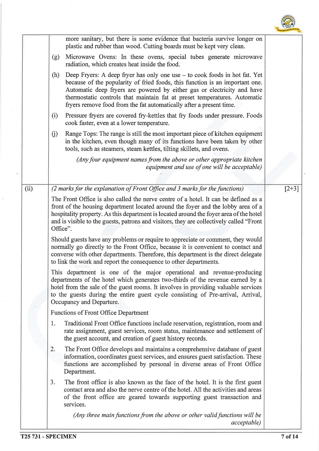 ICSE Class 10 2025 Hospitality Management (QP & MS) Specimen Paper - Page 18