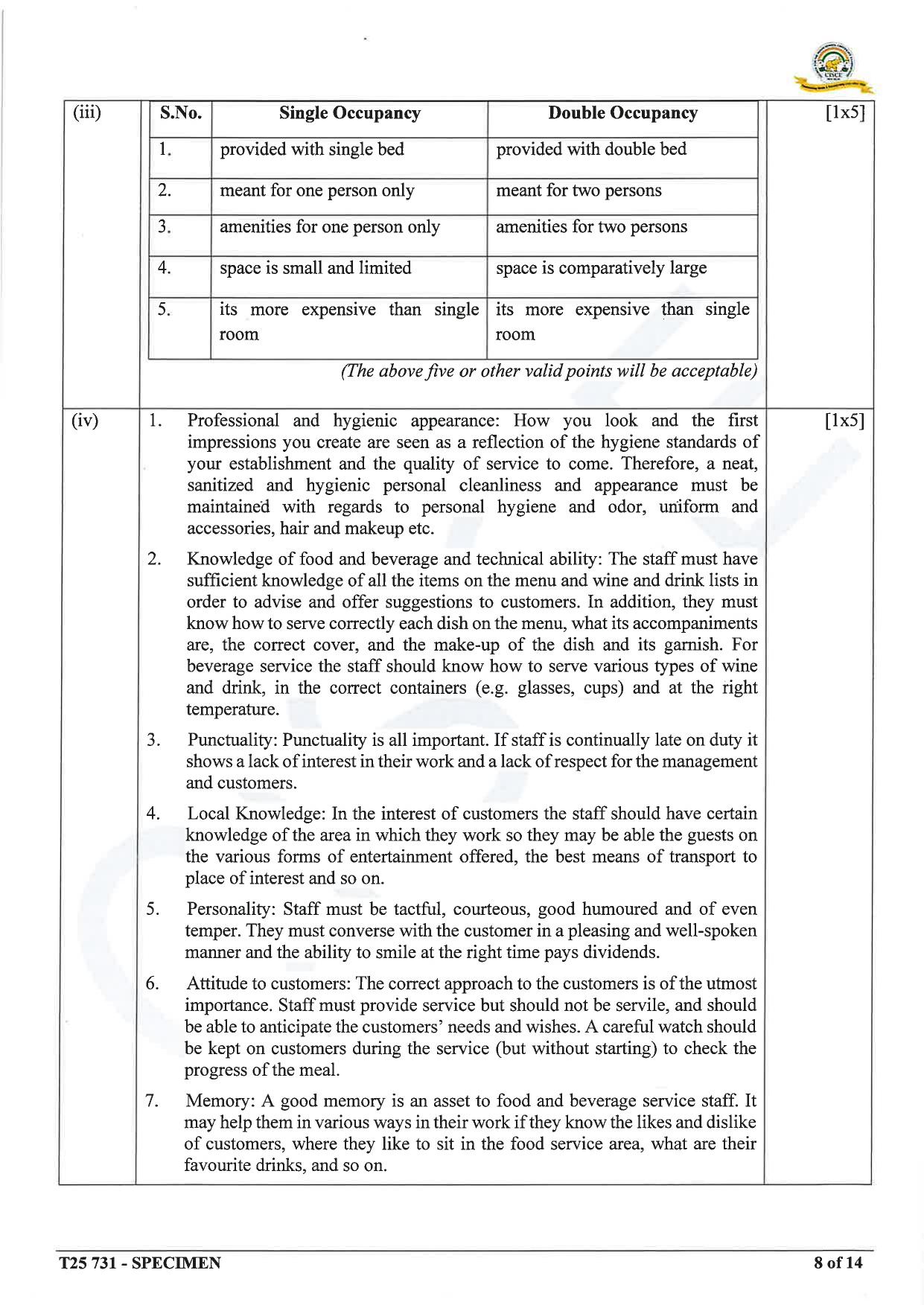 ICSE Class 10 2025 Hospitality Management (QP & MS) Specimen Paper - Page 19
