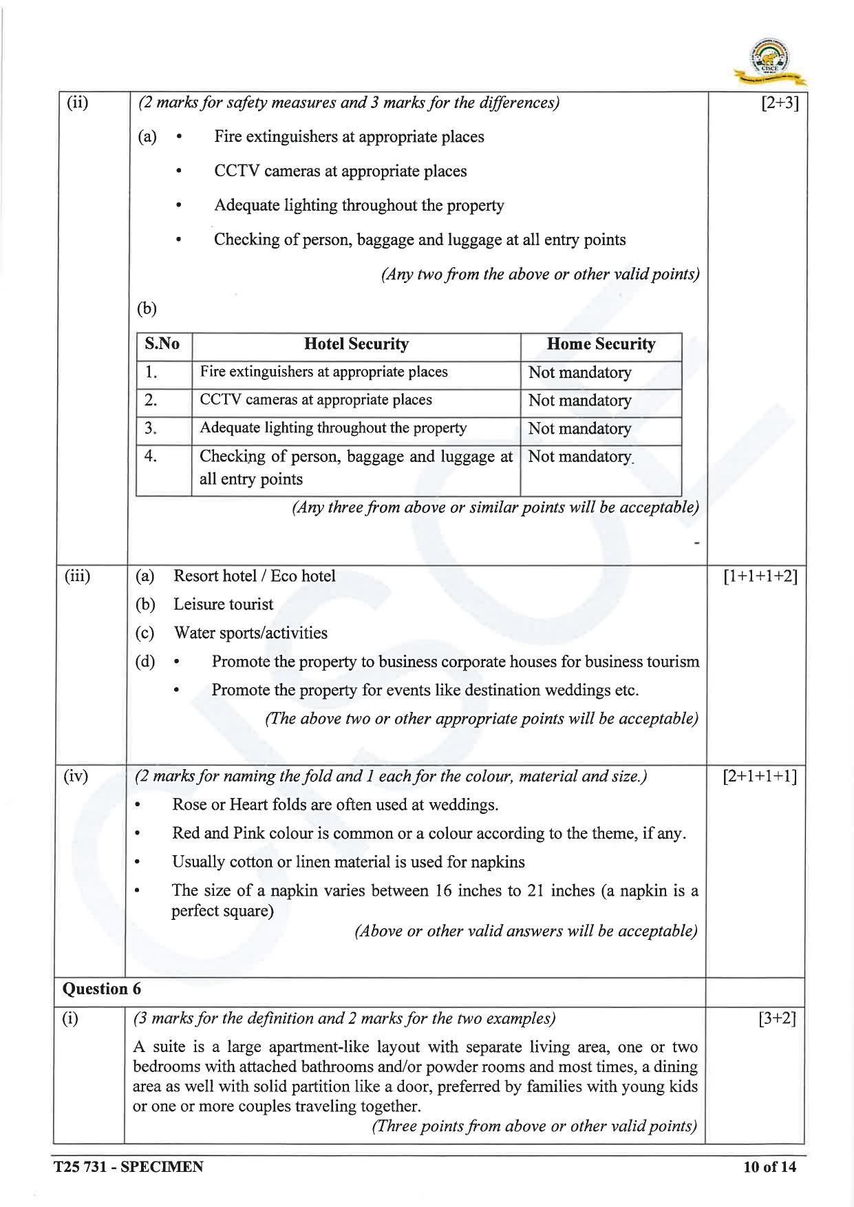 ICSE Class 10 2025 Hospitality Management (QP & MS) Specimen Paper - Page 21