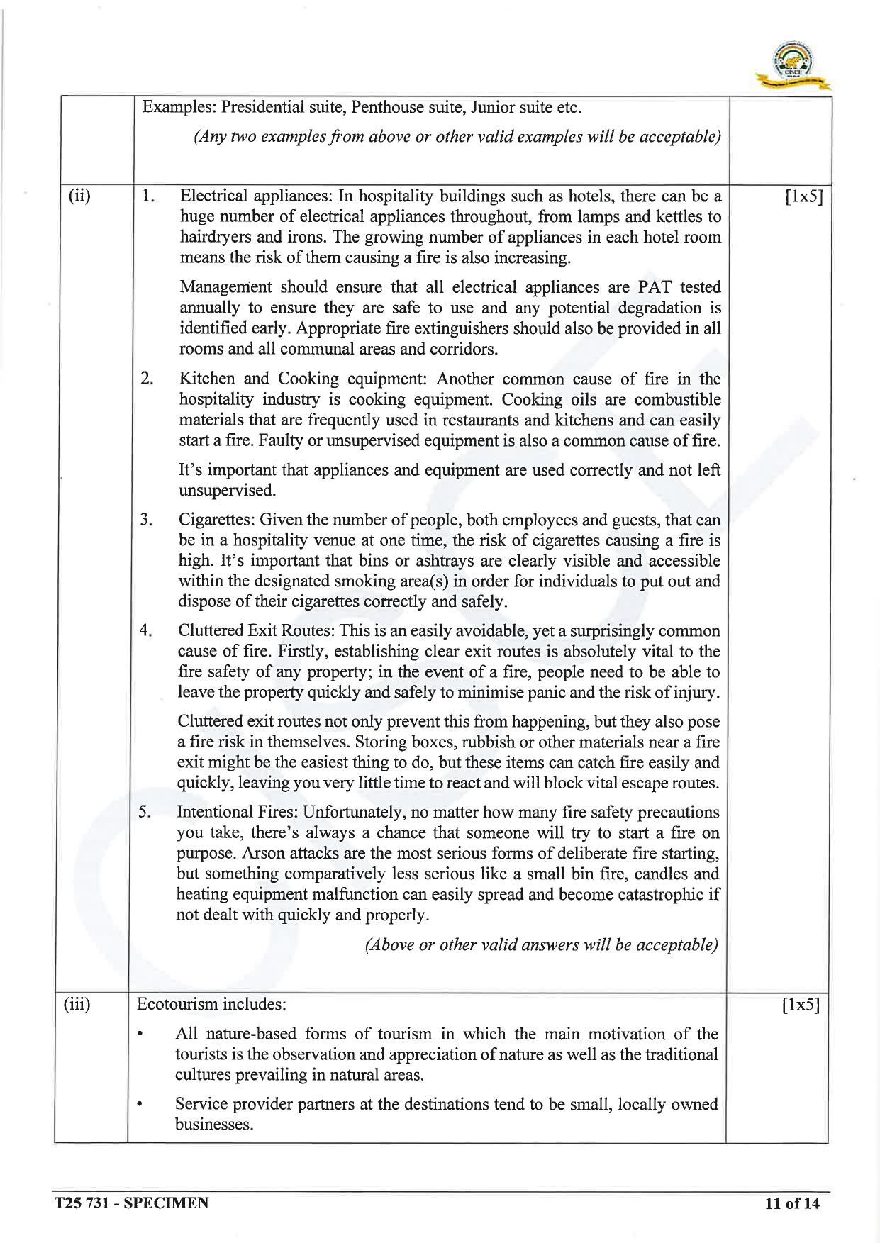 ICSE Class 10 2025 Hospitality Management (QP & MS) Specimen Paper - Page 22