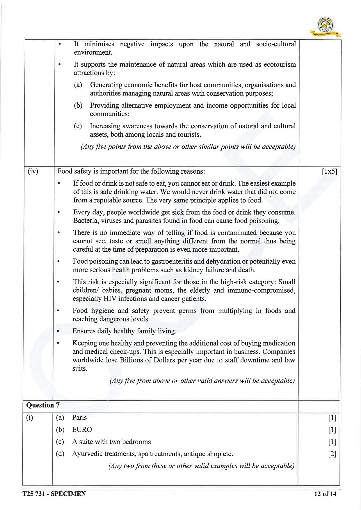 ICSE Class 10 2025 Hospitality Management (QP & MS) Specimen Paper - Page 23