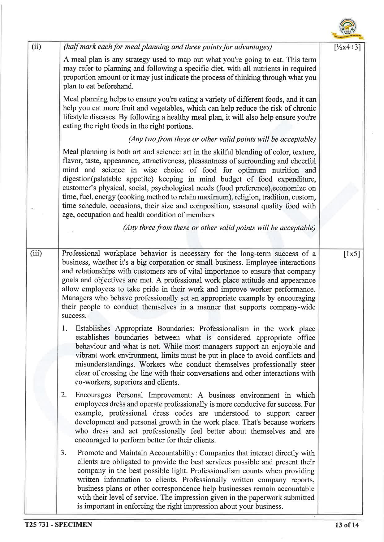 ICSE Class 10 2025 Hospitality Management (QP & MS) Specimen Paper - Page 24