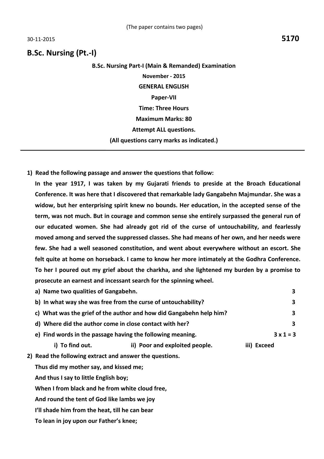 RUHS B.Sc Nursing 2015 Question Paper - Page 2