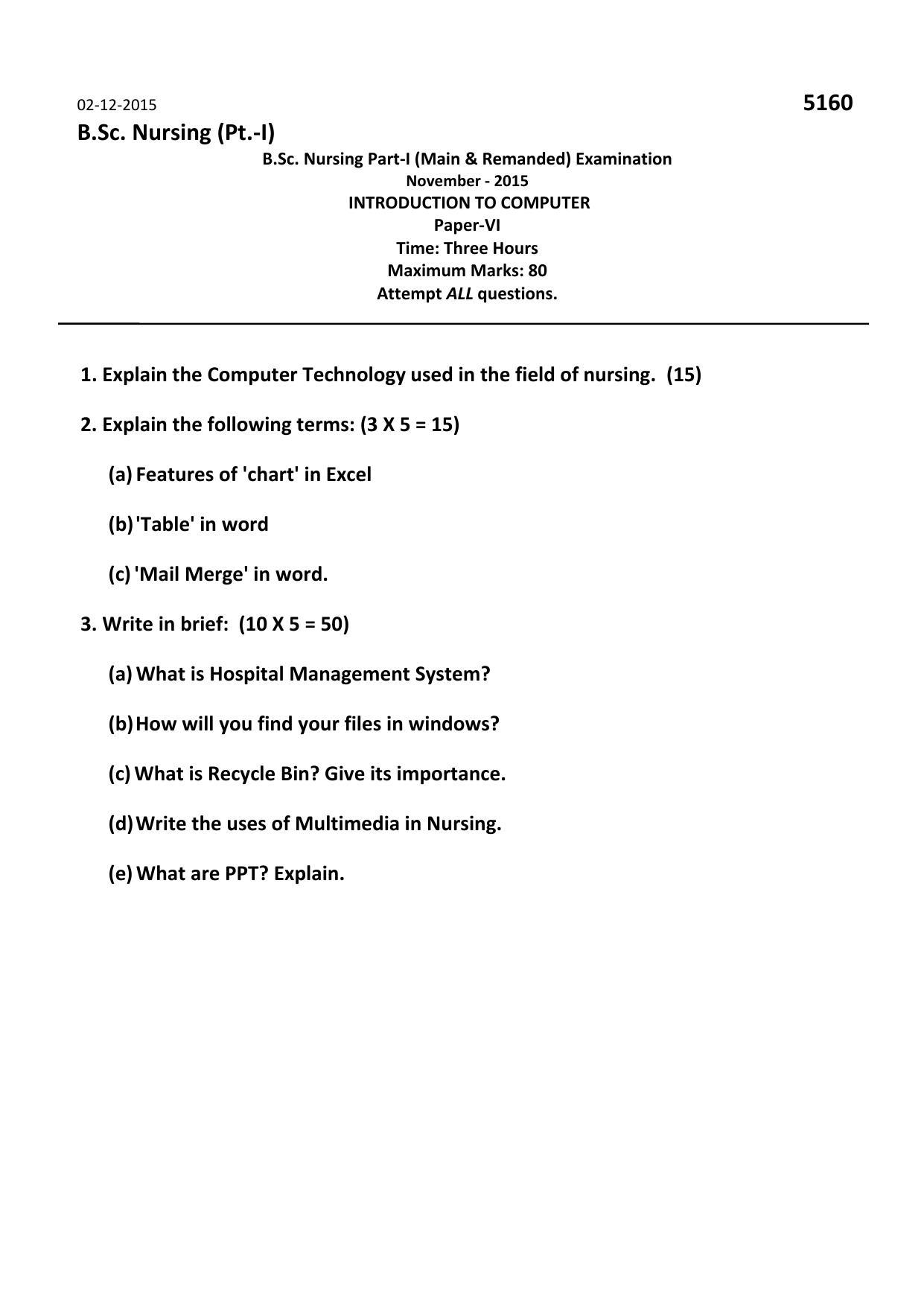 RUHS B.Sc Nursing 2015 Question Paper - Page 6