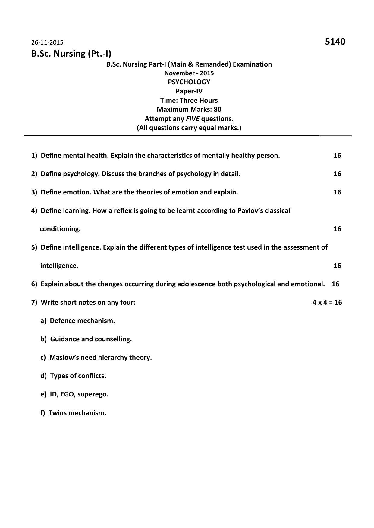 RUHS B.Sc Nursing 2015 Question Paper - Page 10